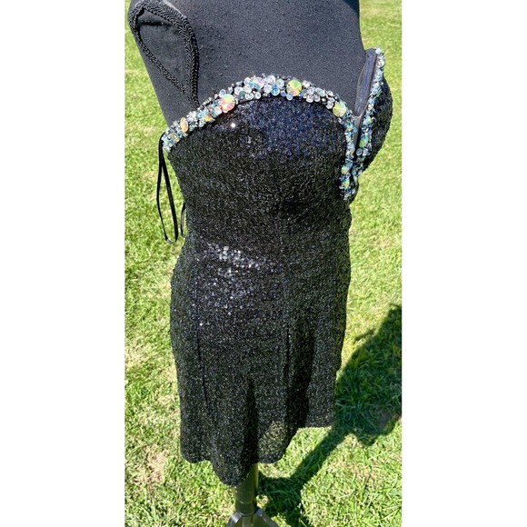 Alyce Paris Dress Womens 14 Black Sequin Beaded Strapless Sweetheart Mini Party - Picture 6 of 12